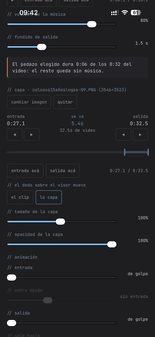 Capa de logo animada sobre el clip, con control de tamaño y opacidad en Predit